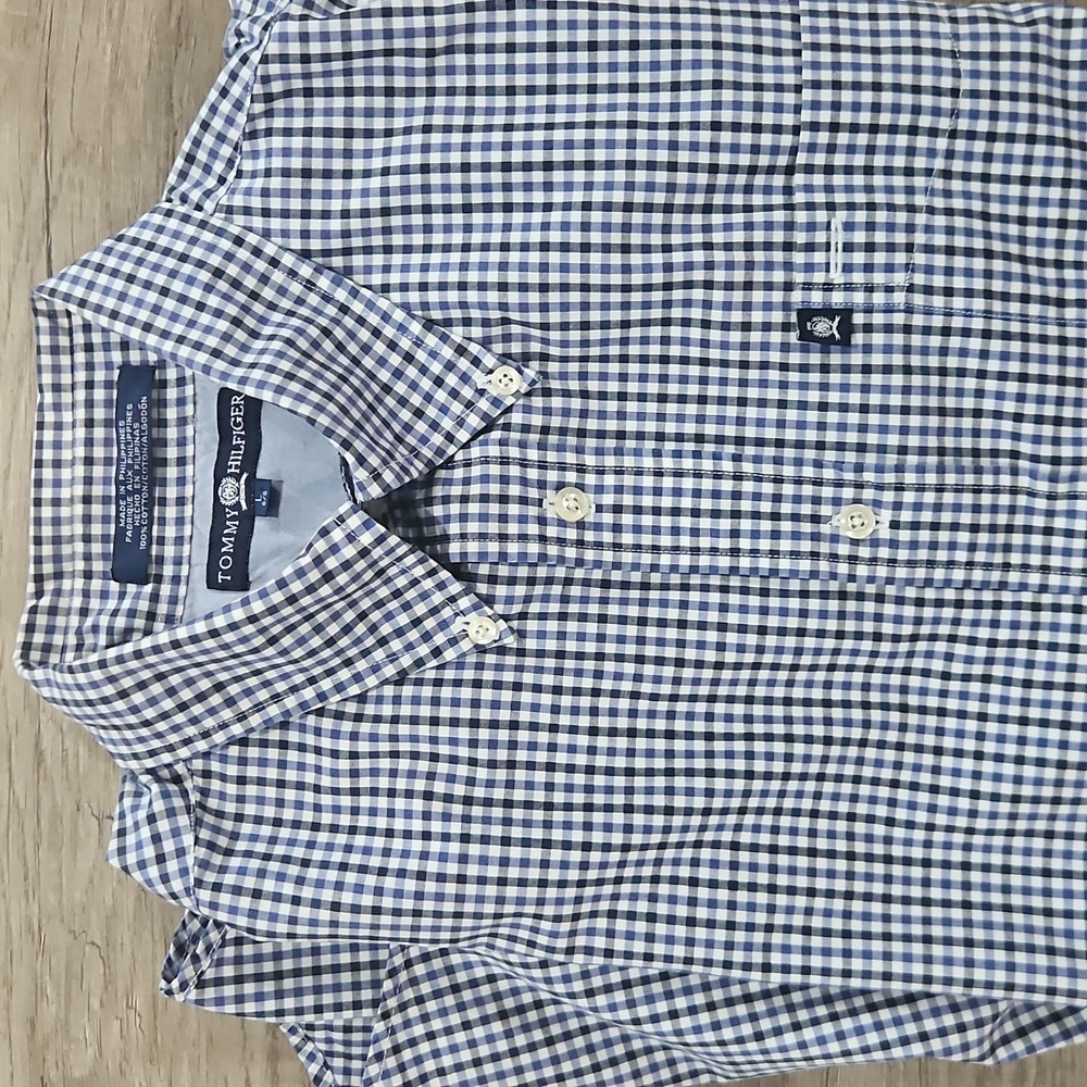 Tommy Hilfiger Blue Casual Button Down Shirt Classic Gingham size Large - Picture 9 of 11